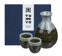 Made in Japan! Sake-Set mit 2 Becher aus Porzellan, grün/grau