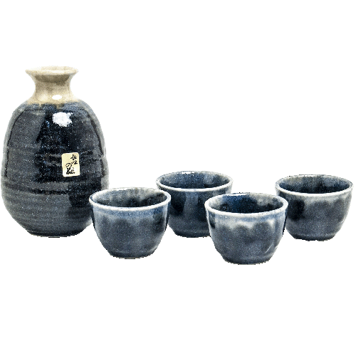 Sake-Set mit 4 Becher aus aus Keramik, Space Blue
